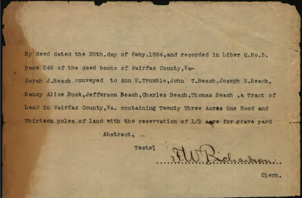 Ann E Trumble nee Beach Land Deed