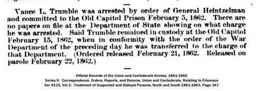 Arrest of Vance L Trumble